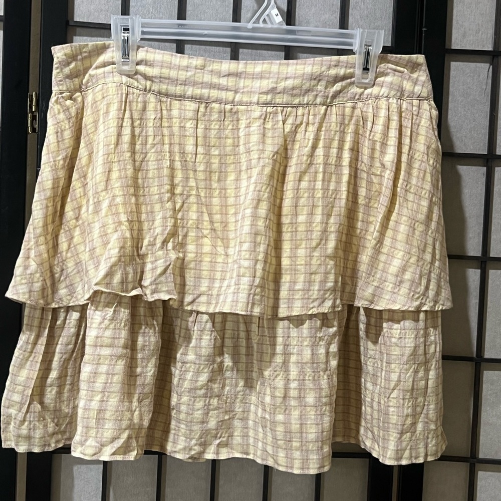 URBAN SOCIAL Tiered Yellow GINGHAM Plaid Ruffle Mini Skirt SIZE XL
